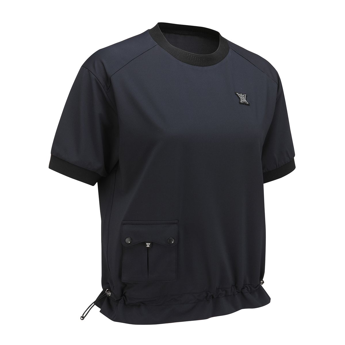 어뉴골프(ANEW GOLF) WOMEN WOVEN BLOCK MOCK NECK T-SHIRT_BK