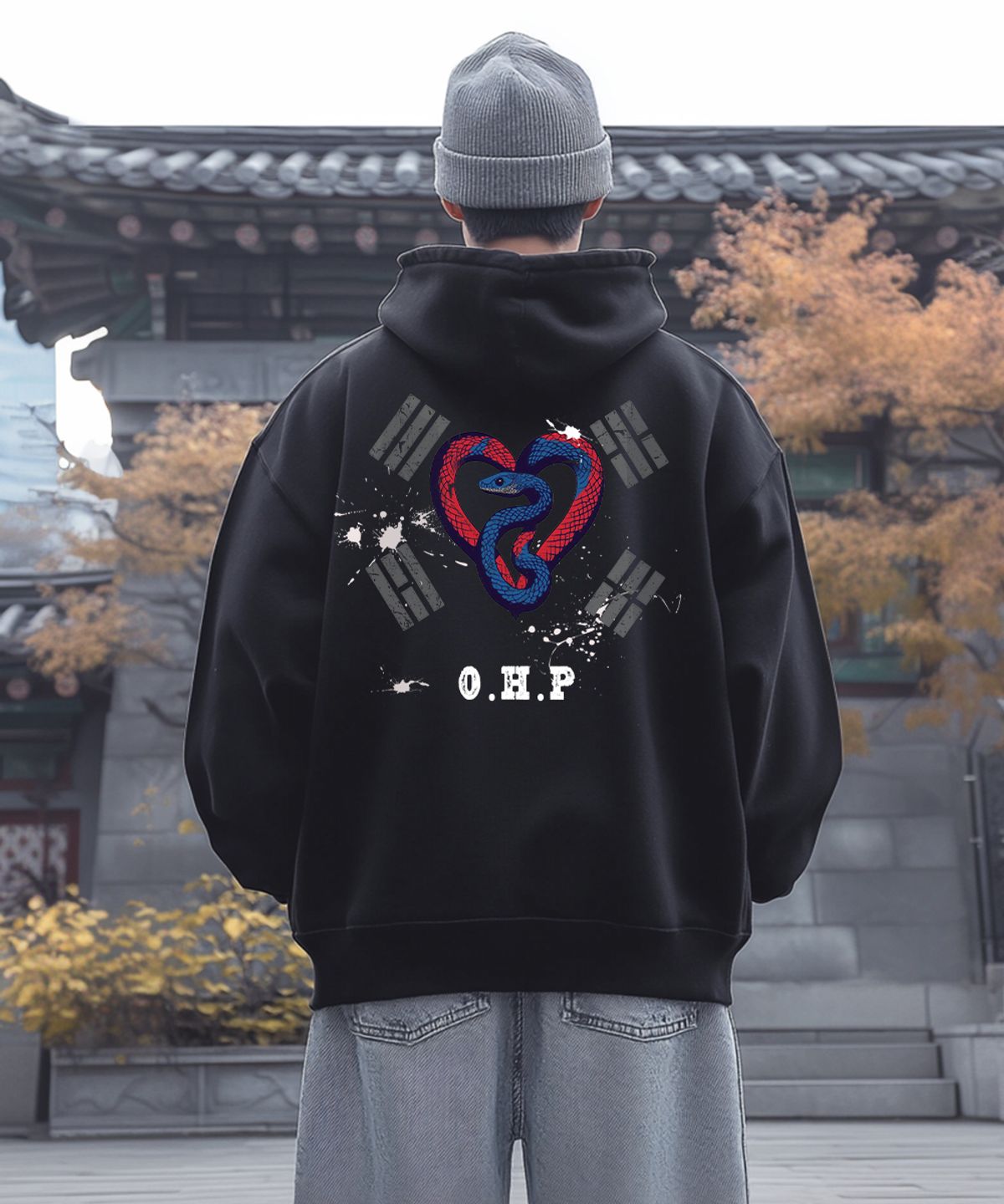 원헌드레드퍼센트(OHP) OHPxAIDAEVE b태극스네이크 오버핏 헤비 후드