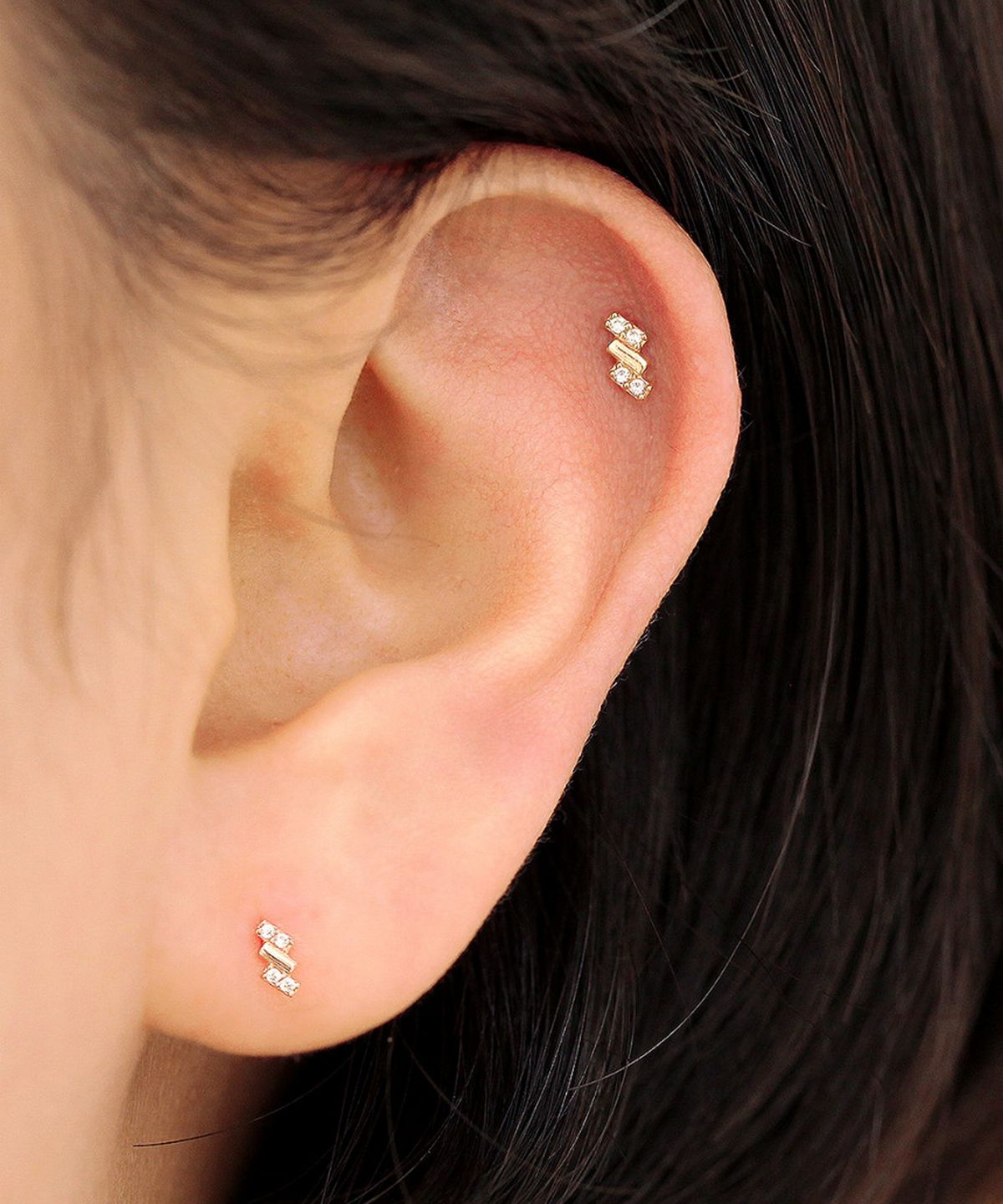 미니멀피어싱(MINIMALPIERCING) 14K 인터널 미니 바게트 큐빅 라블렛 피어싱