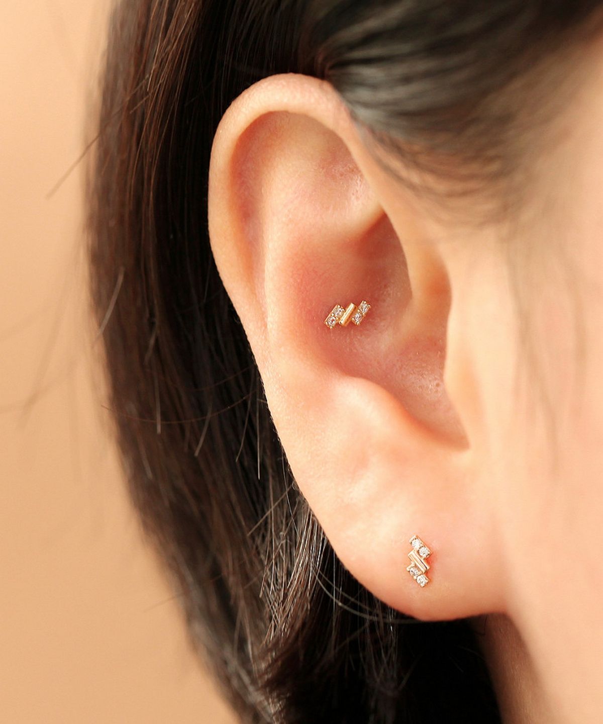 미니멀피어싱(MINIMALPIERCING) 14K 인터널 미니 바게트 큐빅 라블렛 피어싱
