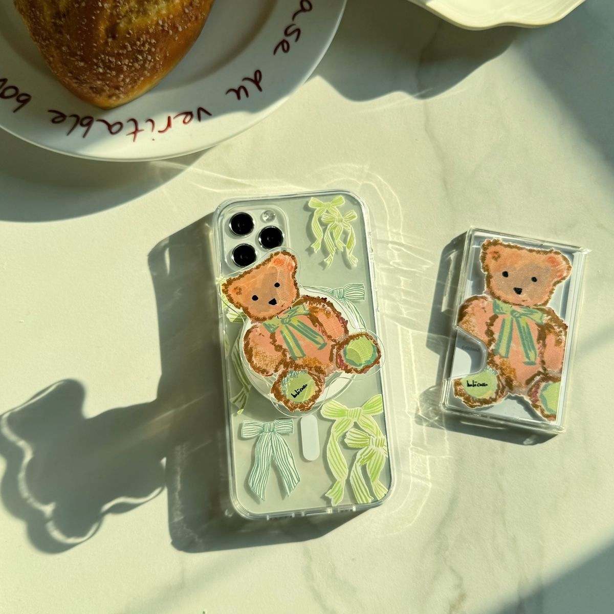 베비카소(BABICASSO) [Slim Magsafe]Ribbon Bear  Case & Clear CardPocket Set