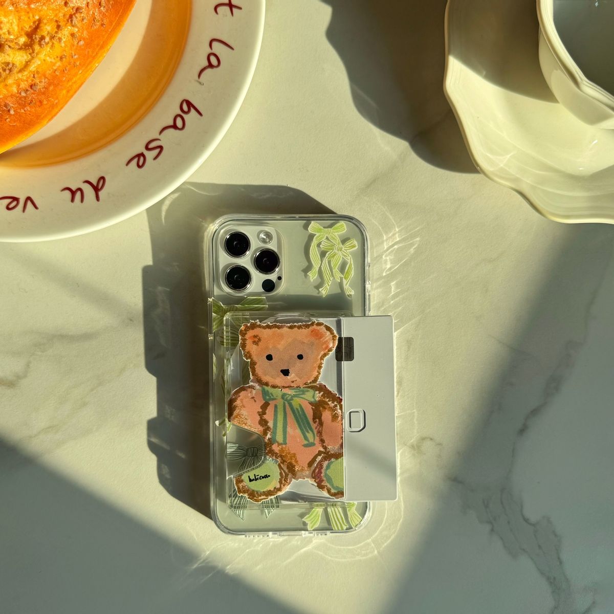베비카소(BABICASSO) [Slim Magsafe]Ribbon Bear  Case & Clear CardPocket Set