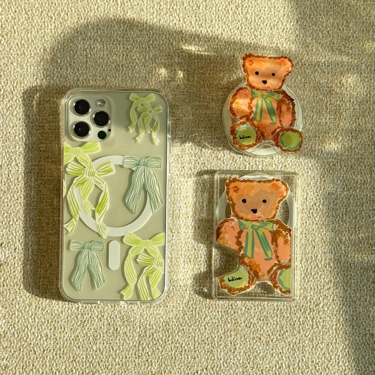 베비카소(BABICASSO) [Slim Magsafe]Ribbon Bear  Case & Clear CardPocket Set