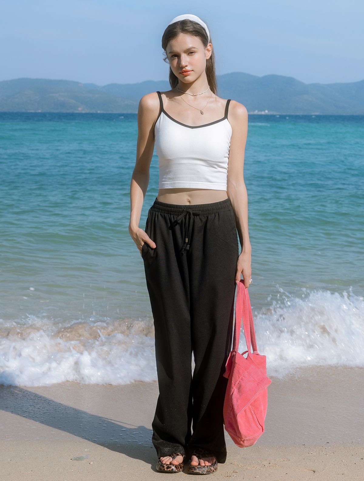 아이엠클레어(IMCLAIRE) 린넨 비치 팬츠 블랙
