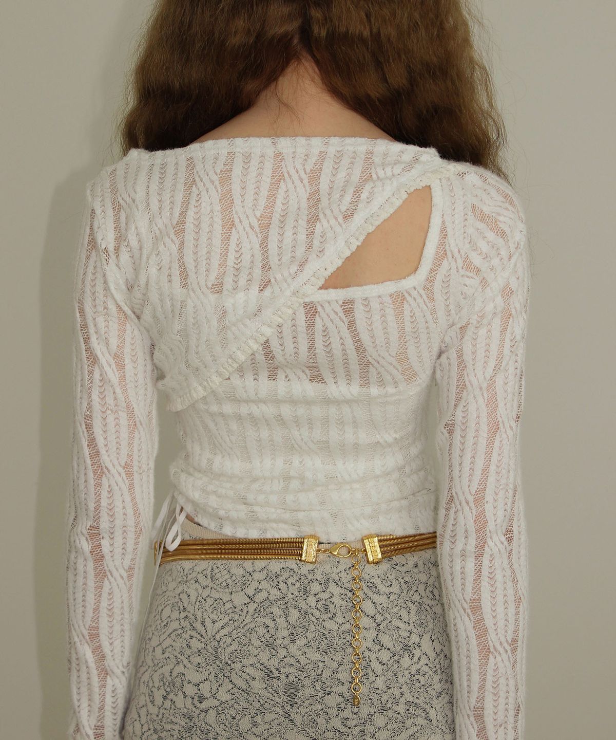 유히리(YUHEELEE) Unbalance span lace shirring top / White