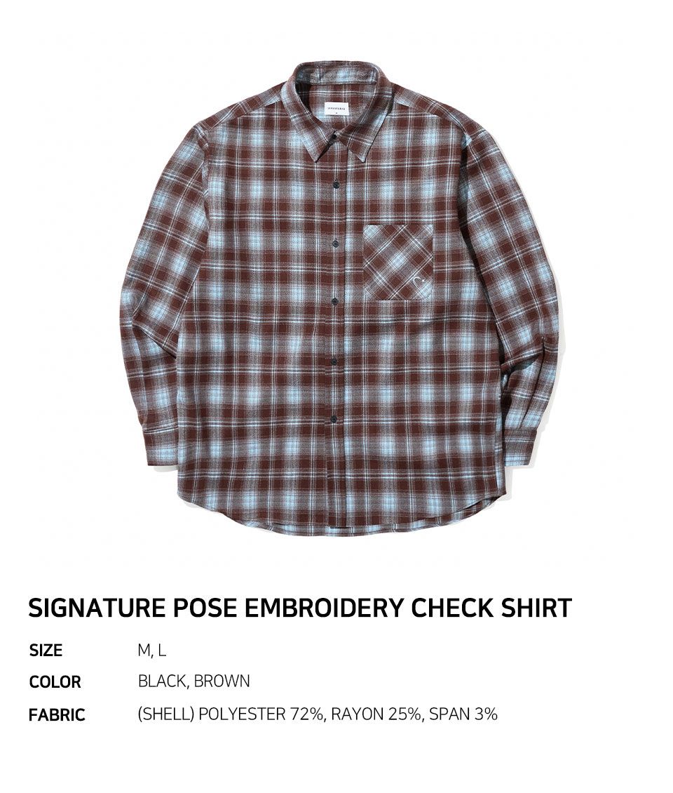 MUSINSA | 1993STUDIO Signature Pose Embroidered Check Shirt_Brown