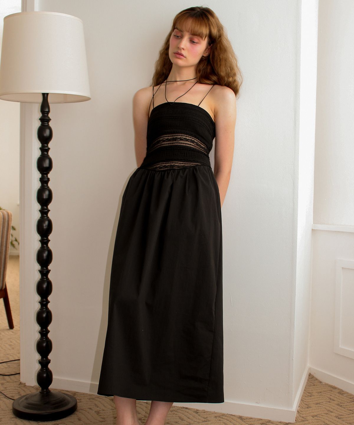 유히리(YUHEELEE) Lace tube top midi dress / Black