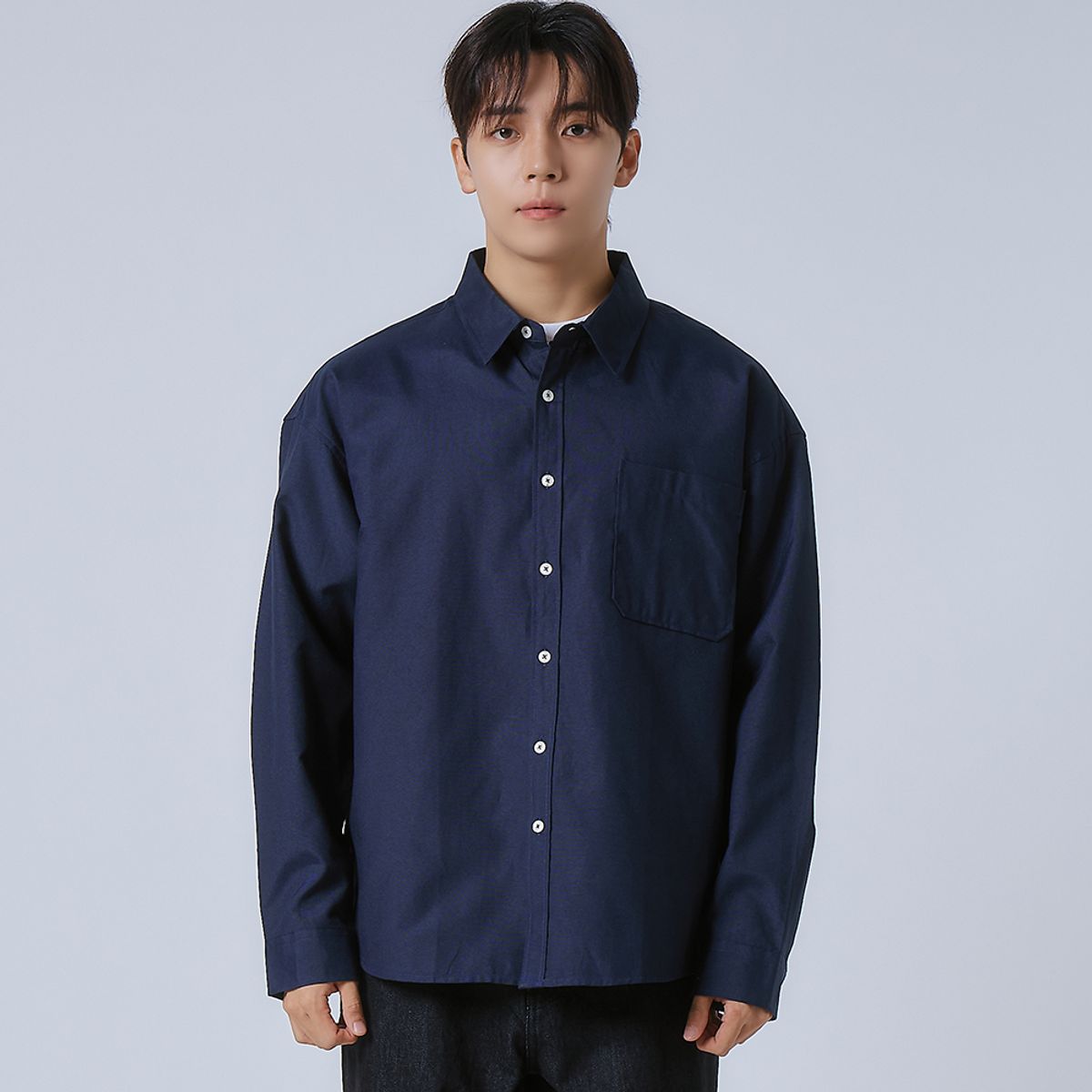 엘엑스티(LXT) 옥스포드 솔리드 포켓 오버 셔츠 [네이비]