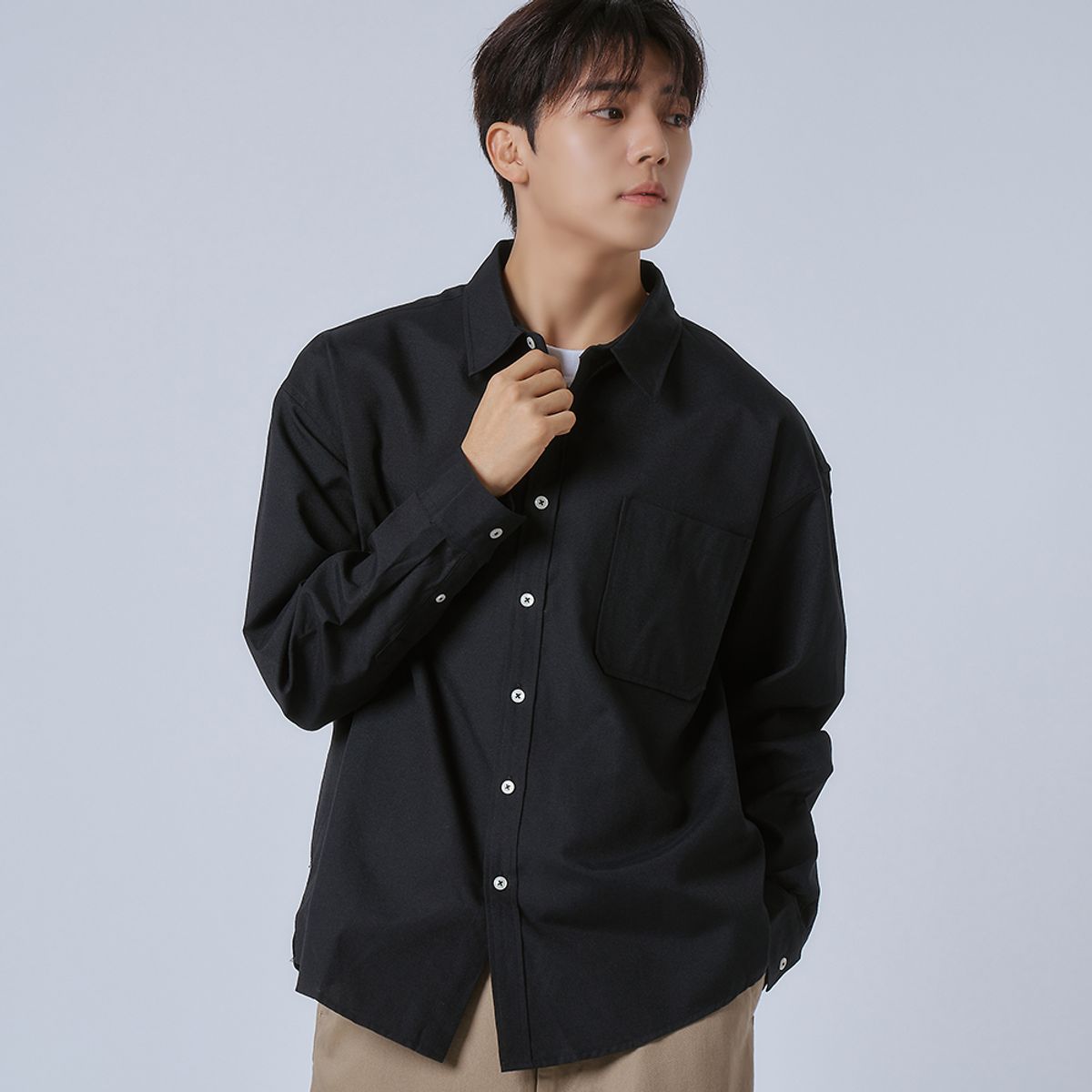 엘엑스티(LXT) 옥스포드 솔리드 포켓 오버 셔츠 [블랙]