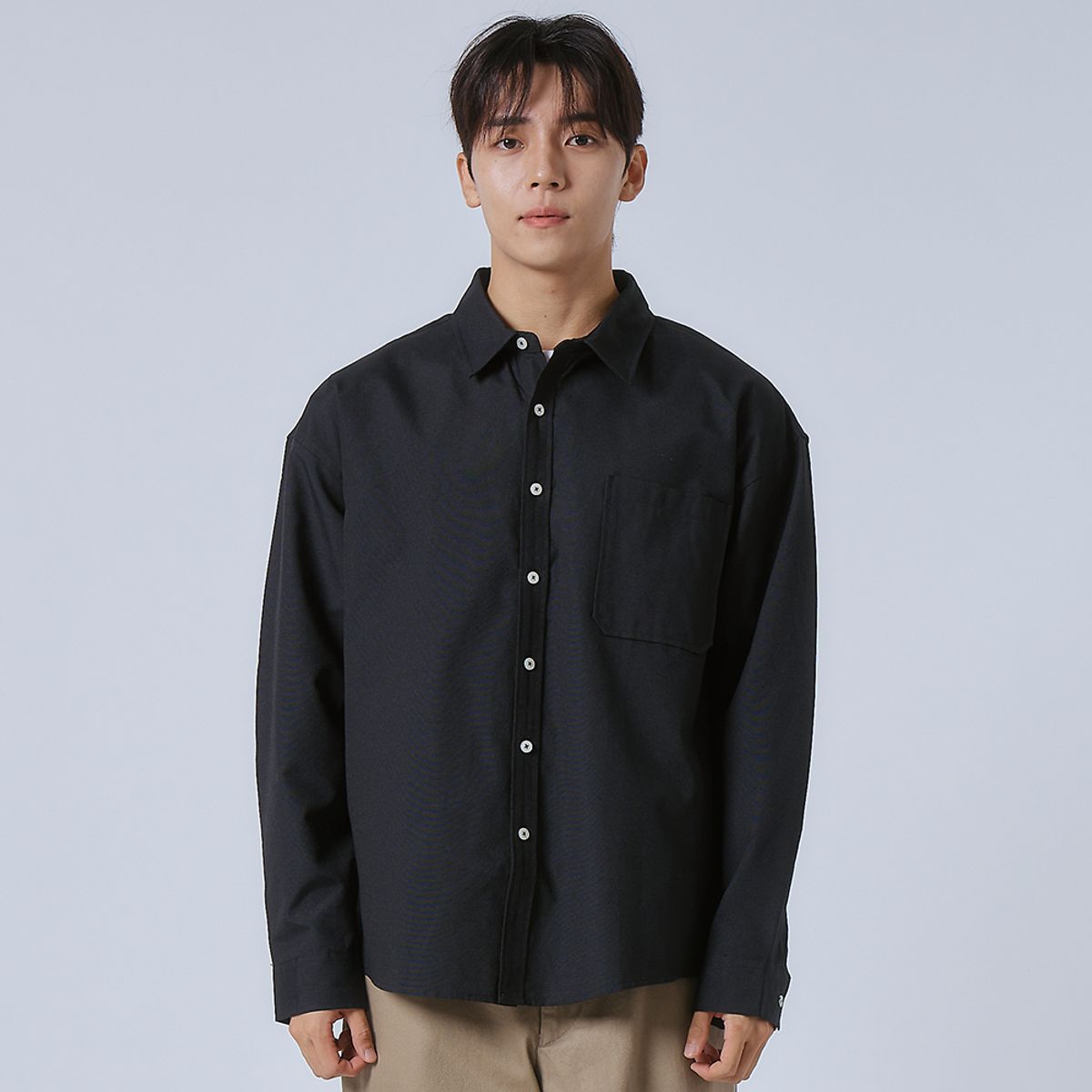 엘엑스티(LXT) 옥스포드 솔리드 포켓 오버 셔츠 [블랙]