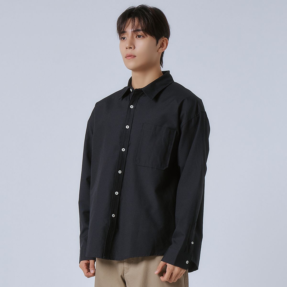 엘엑스티(LXT) 옥스포드 솔리드 포켓 오버 셔츠 [블랙]