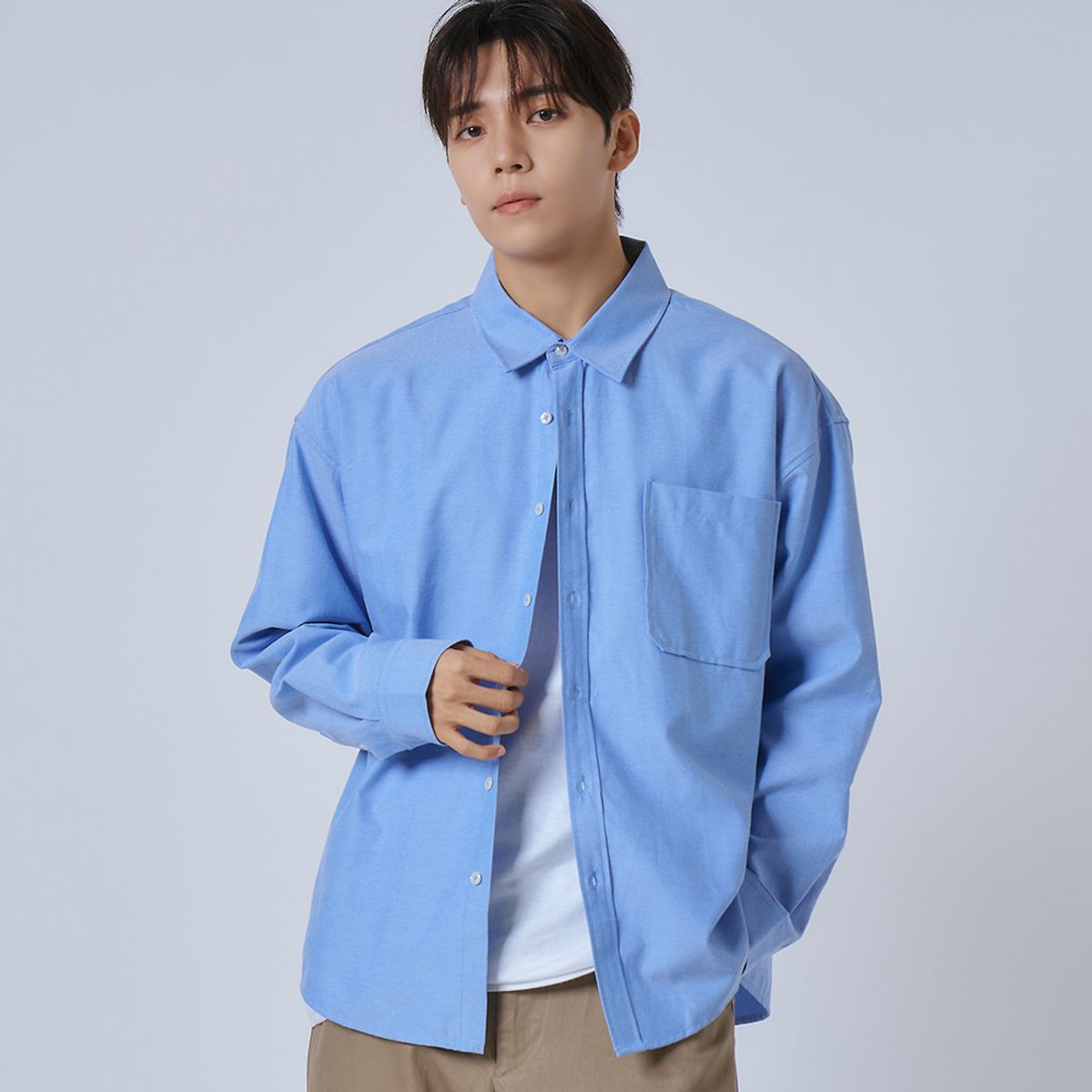 엘엑스티(LXT) 옥스포드 솔리드 포켓 오버 셔츠 [블루]