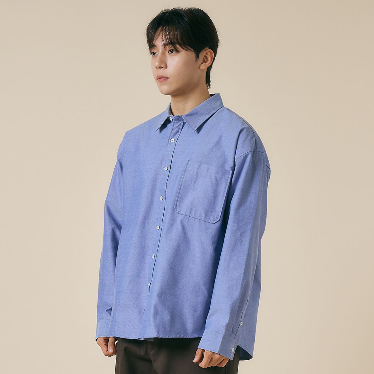 엘엑스티(LXT) 옥스포드 솔리드 포켓 오버 셔츠 [다크블루]