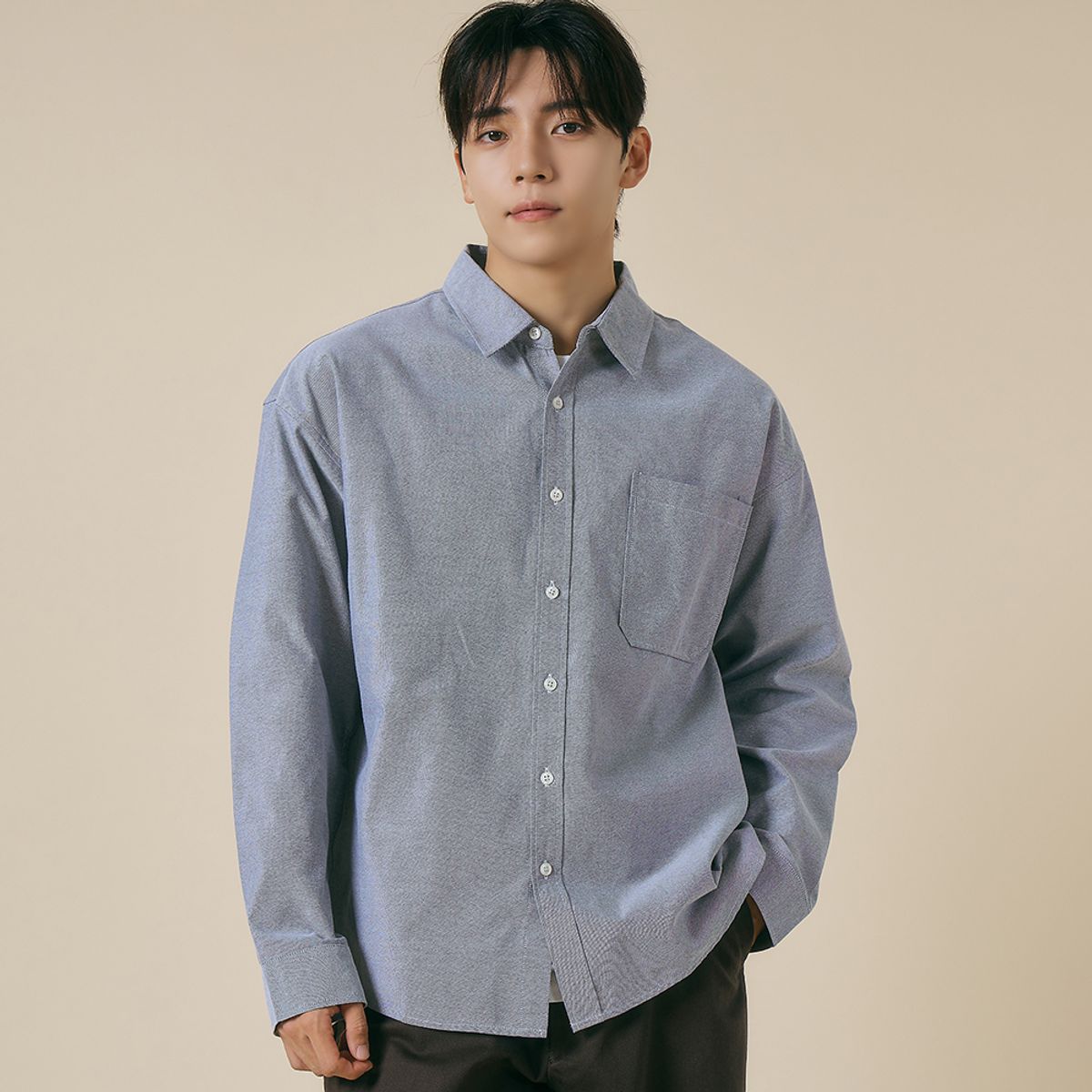 엘엑스티(LXT) 옥스포드 솔리드 포켓 오버 셔츠 [그레이]