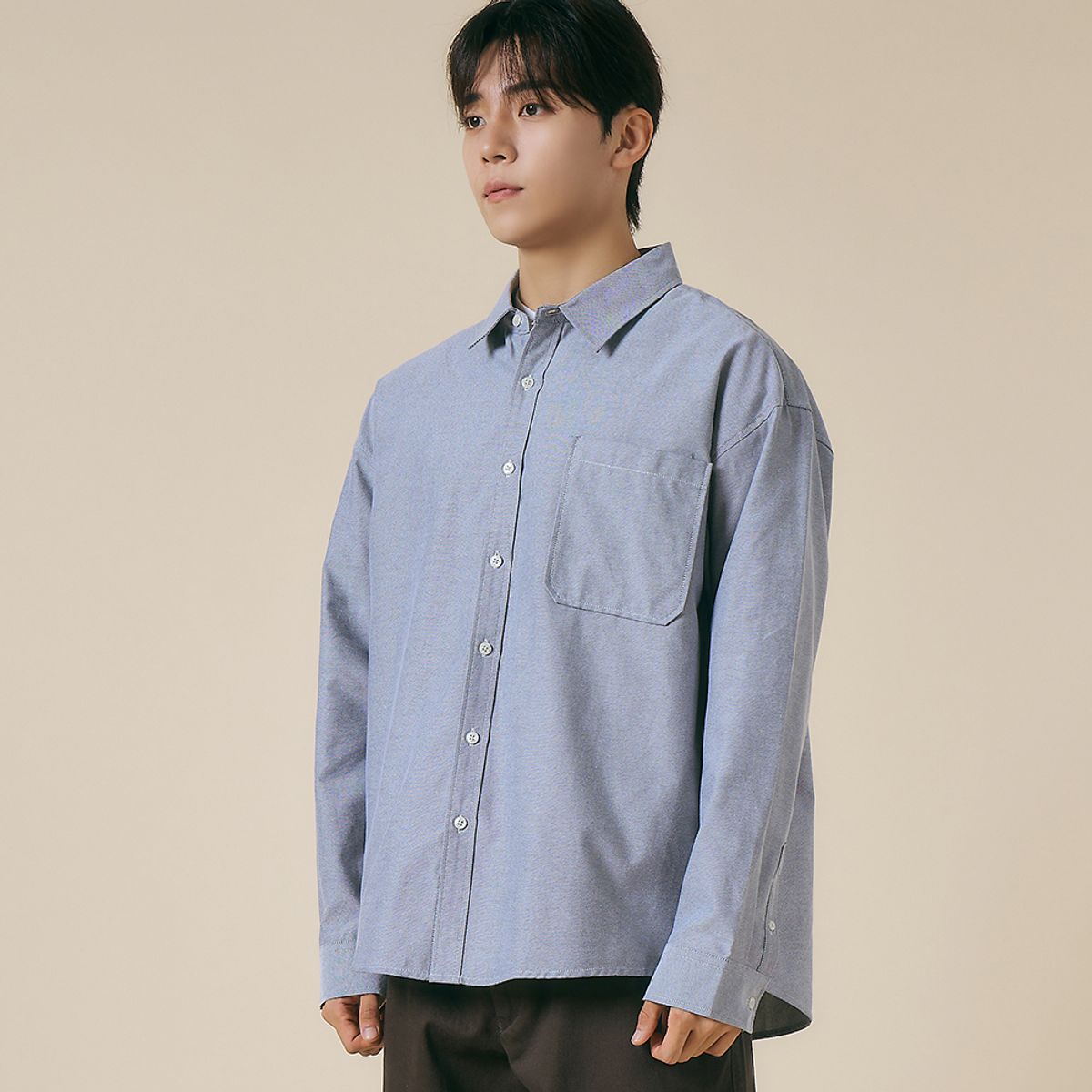 엘엑스티(LXT) 옥스포드 솔리드 포켓 오버 셔츠 [그레이]