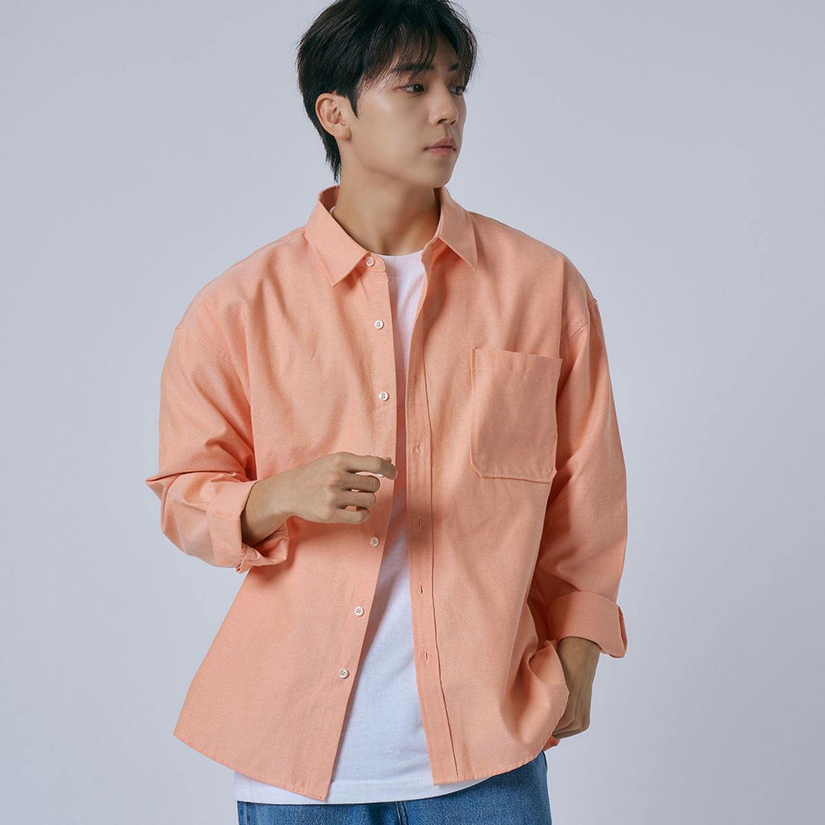엘엑스티(LXT) 옥스포드 솔리드 포켓 오버 셔츠 [살구색]
