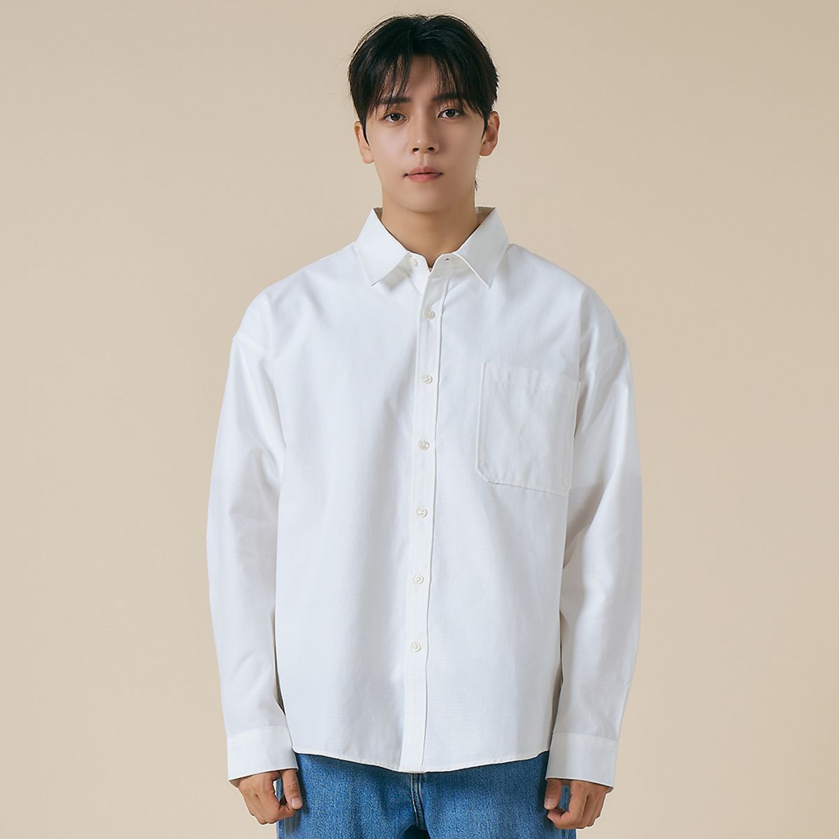 엘엑스티(LXT) 옥스포드 솔리드 포켓 오버 셔츠 [화이트]