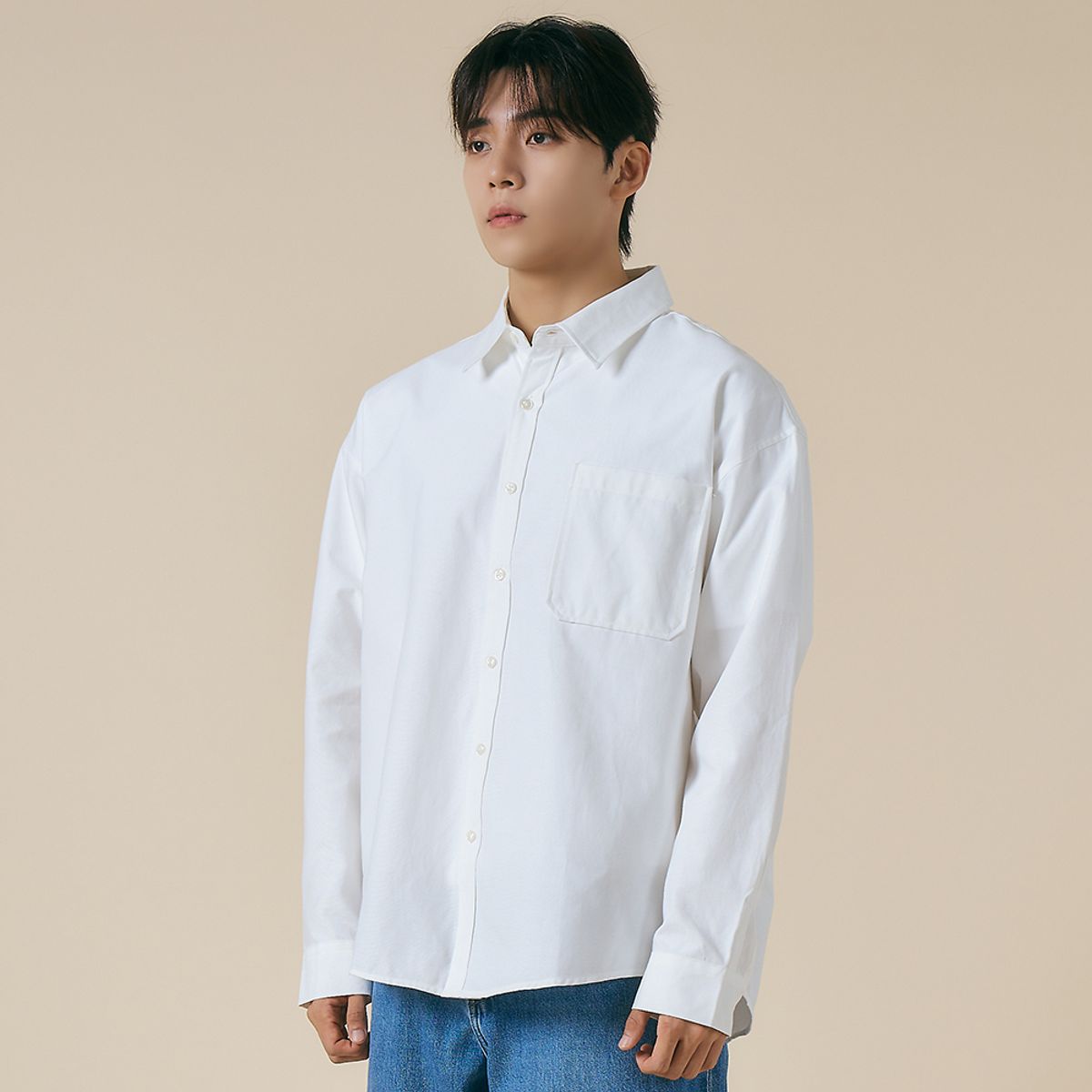 엘엑스티(LXT) 옥스포드 솔리드 포켓 오버 셔츠 [화이트]