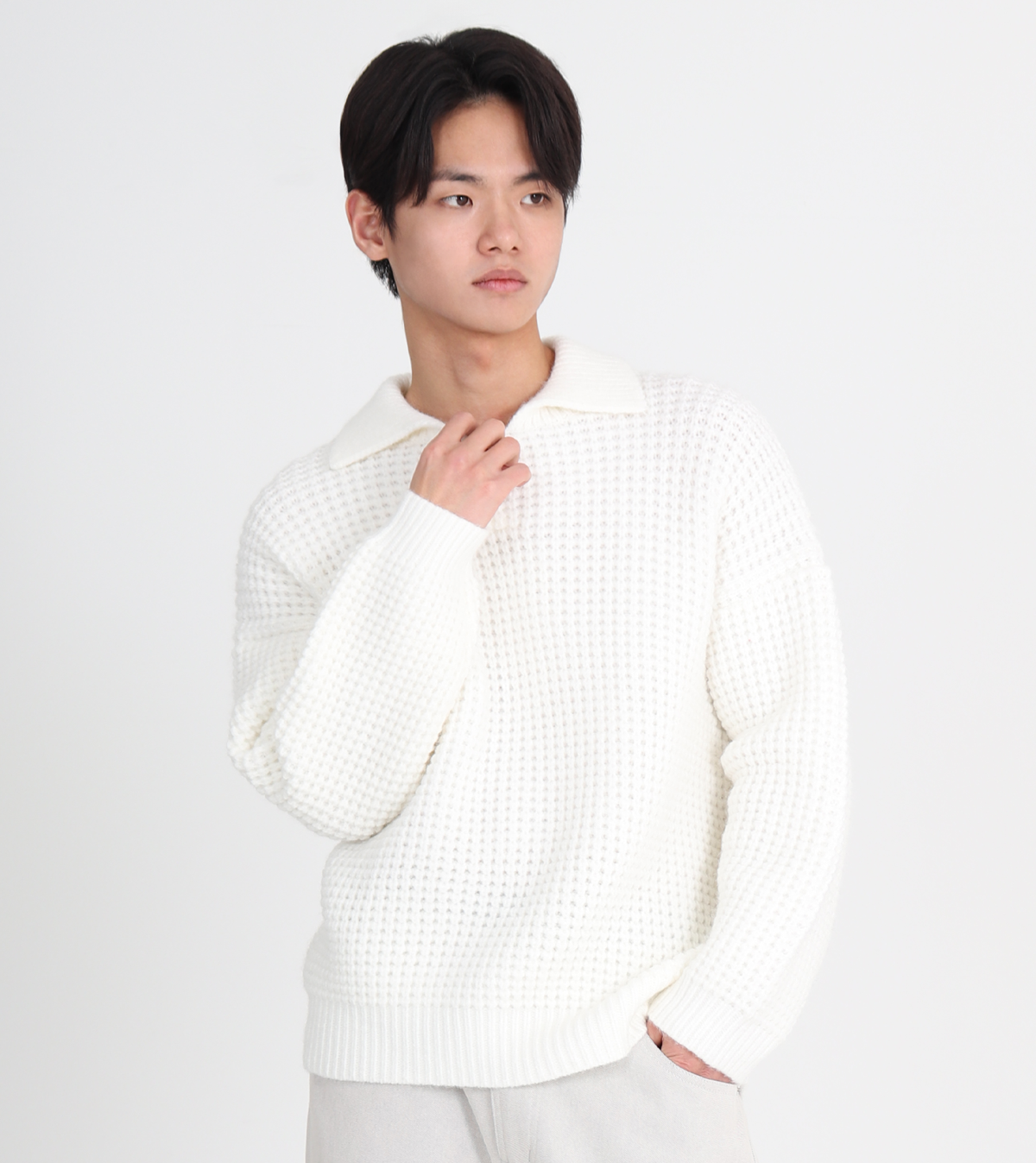버튼서울(BUTTON SEOUL) 카라넥 울 니트 (아이보리)