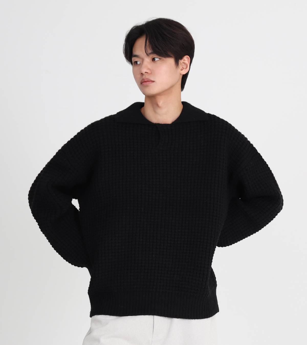 버튼서울(BUTTON SEOUL) 카라넥 울 니트 (블랙)