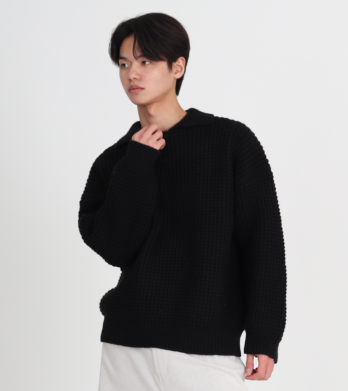 버튼서울(BUTTON SEOUL) 카라넥 울 니트 (블랙)