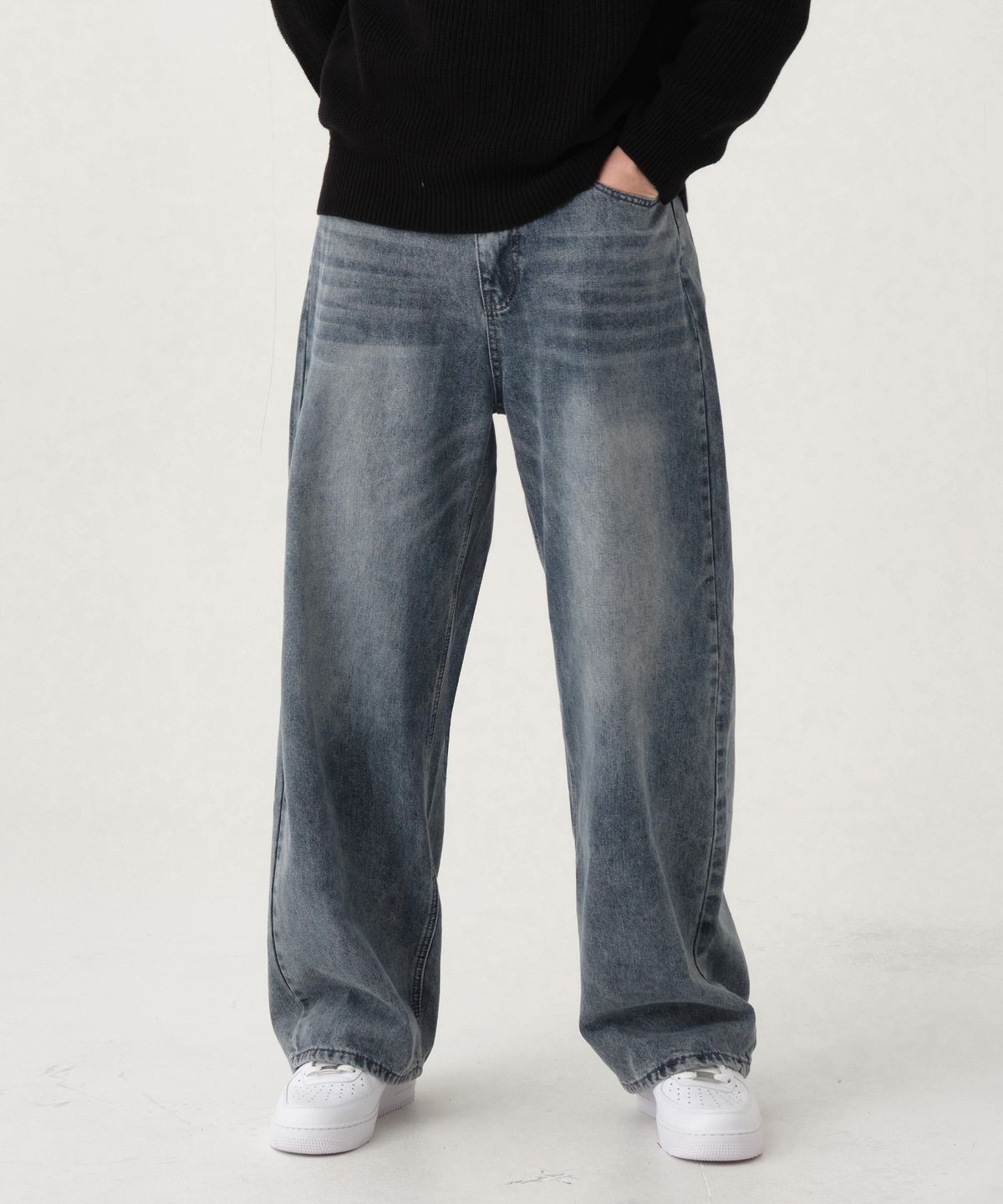 아크시(ACSHI) 루즈 워시드 벌룬핏 와이드 데님 팬츠 유니섹스 (그레이)