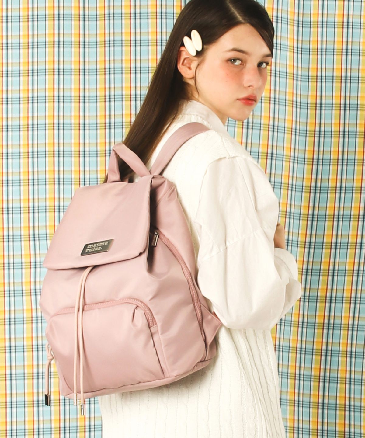 마스마룰즈(MASMARULEZ) 304 Small nylon draw flap backpack_Pink