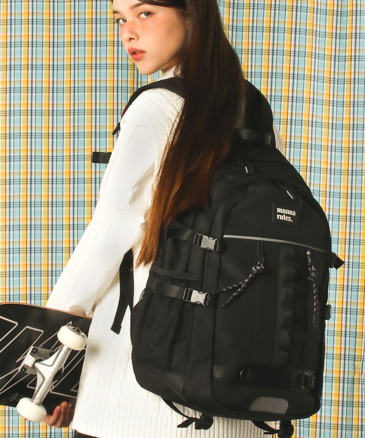 마스마룰즈(MASMARULEZ) Twin zipper mesh backpack_Black