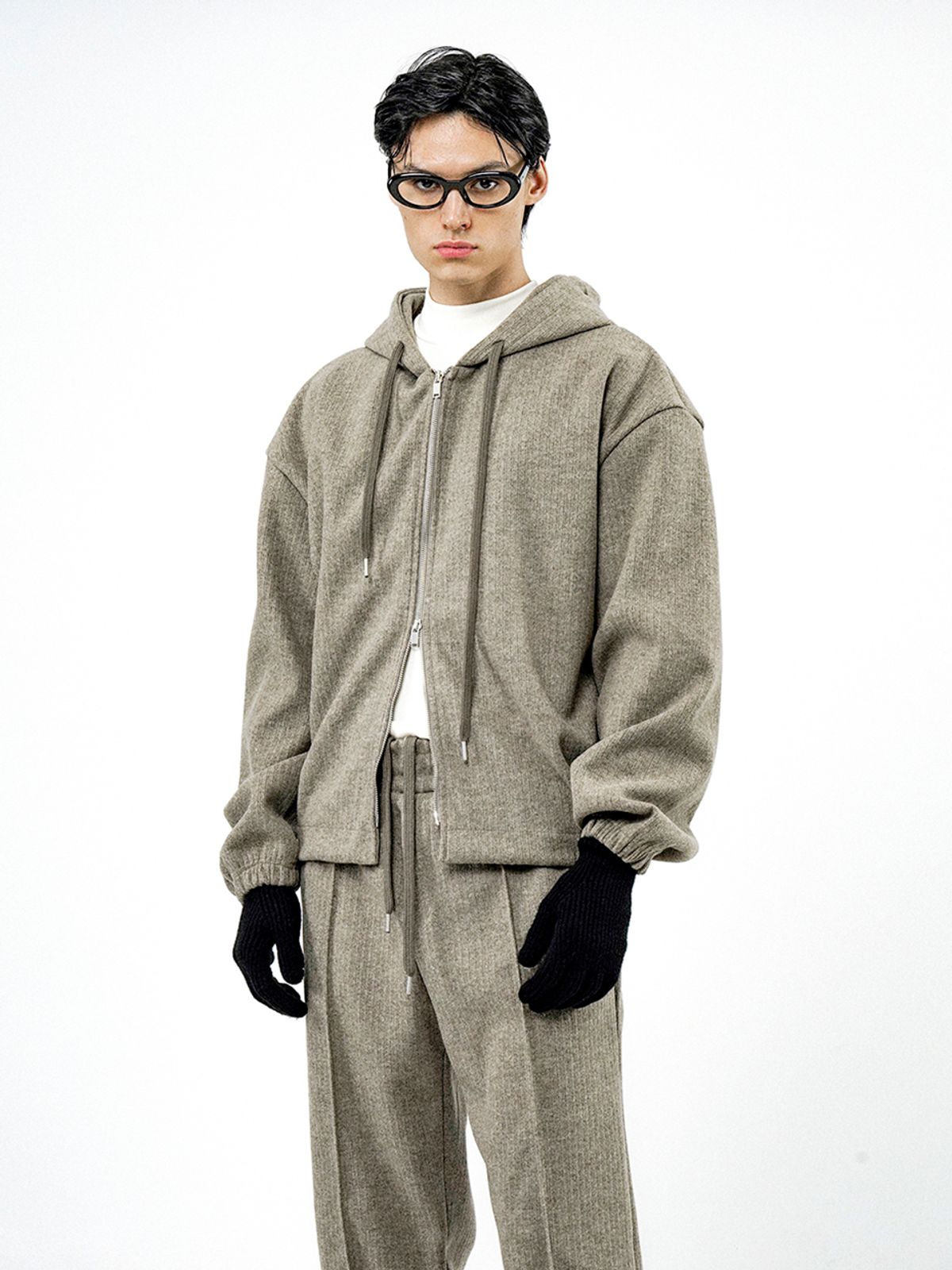 챈세스노이(CHANCE'S NOI) Ribbed Kint Hood Zip-up - Khaki /M244TP01KA
