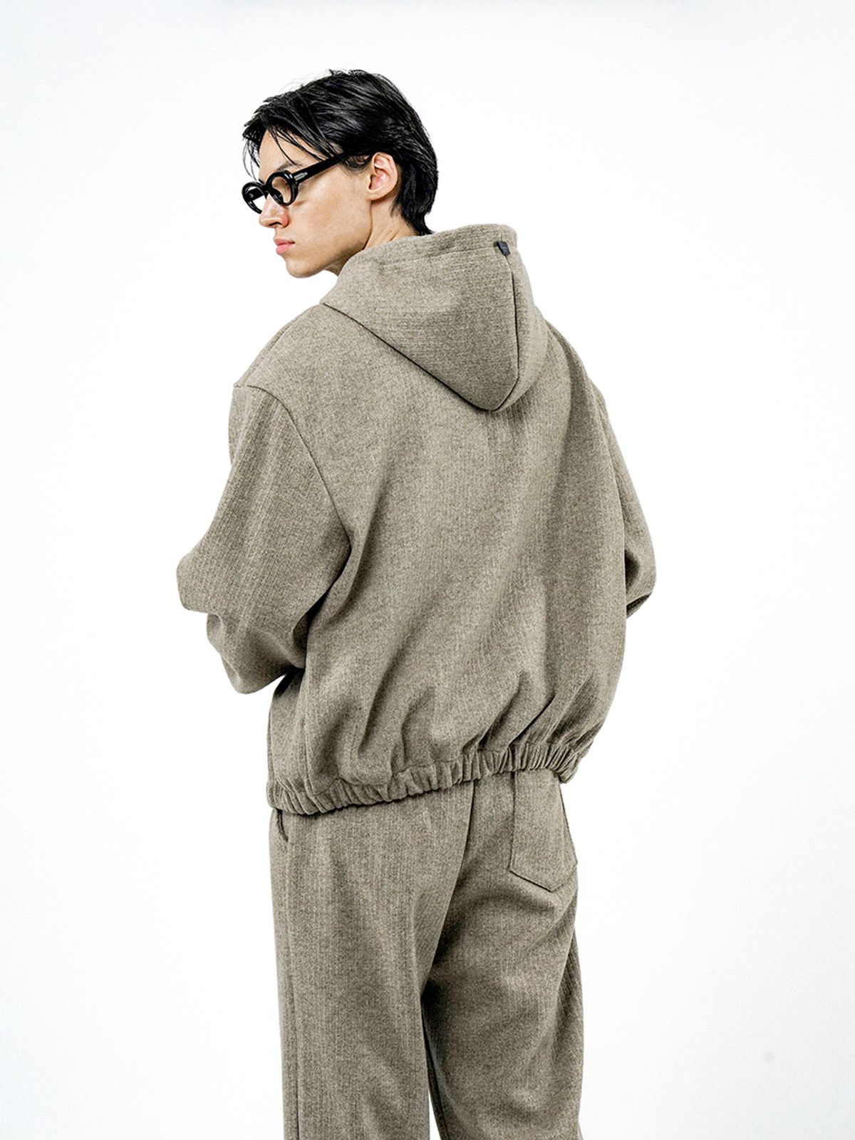 챈세스노이(CHANCE'S NOI) Ribbed Kint Hood Zip-up - Khaki /M244TP01KA