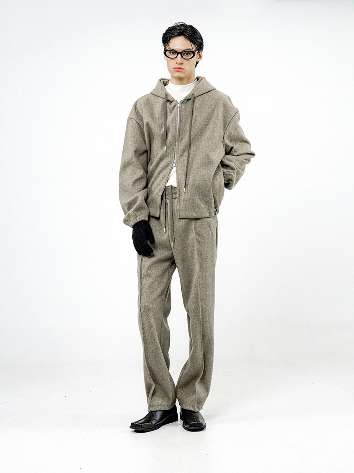 챈세스노이(CHANCE'S NOI) Ribbed Kint Hood Zip-up - Khaki /M244TP01KA