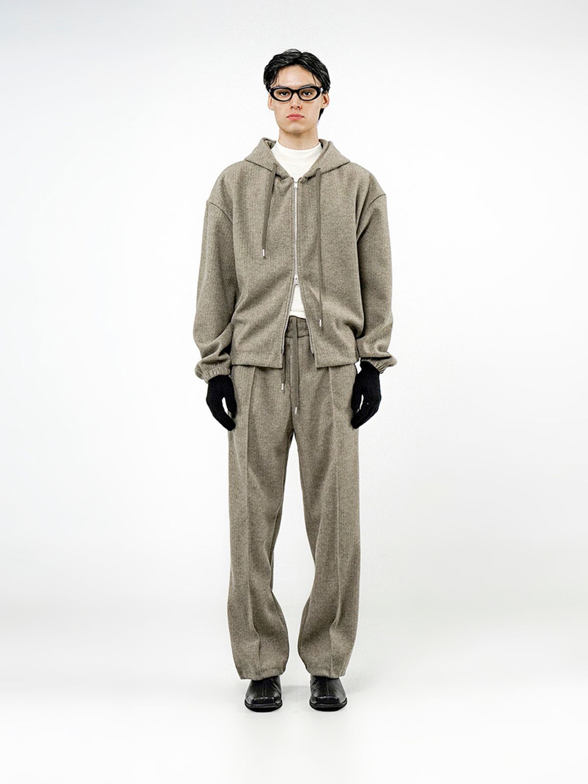 챈세스노이(CHANCE'S NOI) Ribbed Kint Hood Zip-up - Khaki /M244TP01KA
