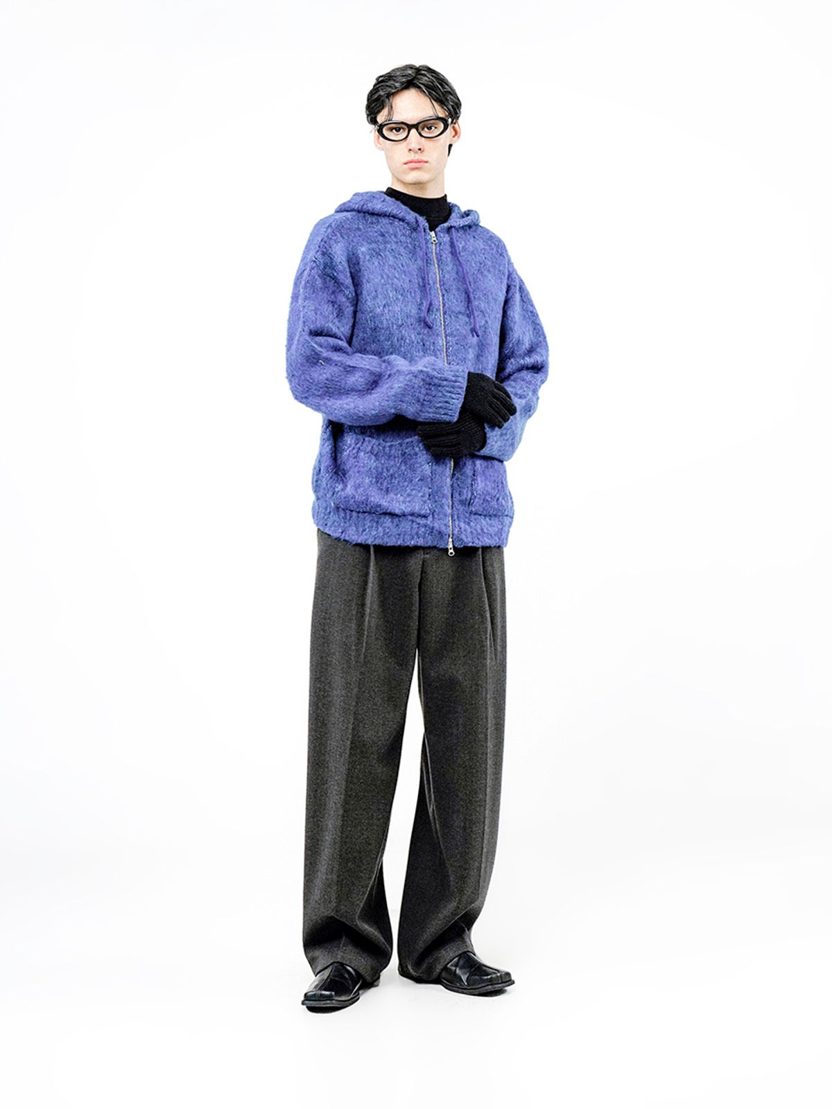 챈세스노이(CHANCE'S NOI) Brush Sweater hooded Zip-up - Blue /M244TP09BL