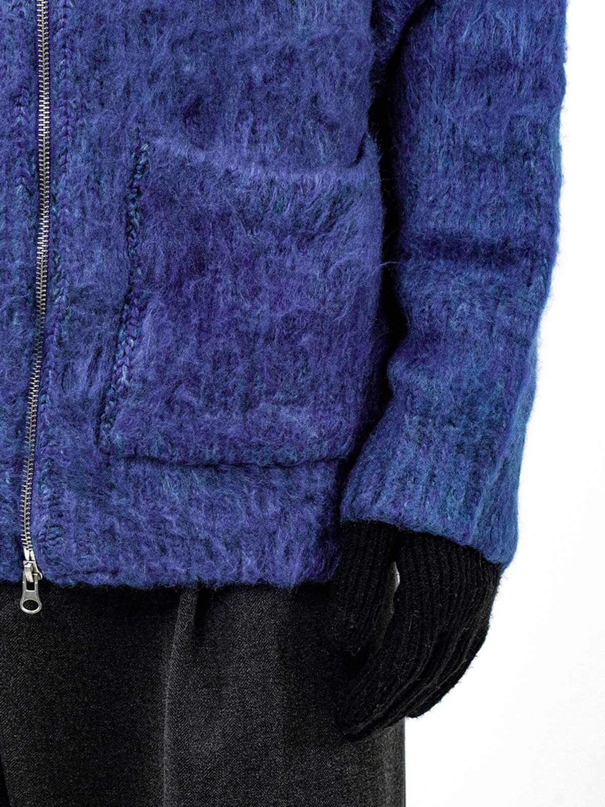 챈세스노이(CHANCE'S NOI) Brush Sweater hooded Zip-up - Blue /M244TP09BL