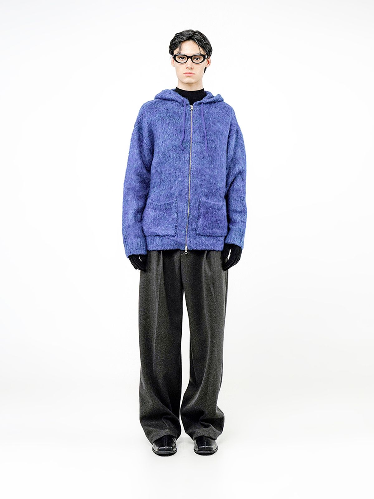 챈세스노이(CHANCE'S NOI) Brush Sweater hooded Zip-up - Blue /M244TP09BL