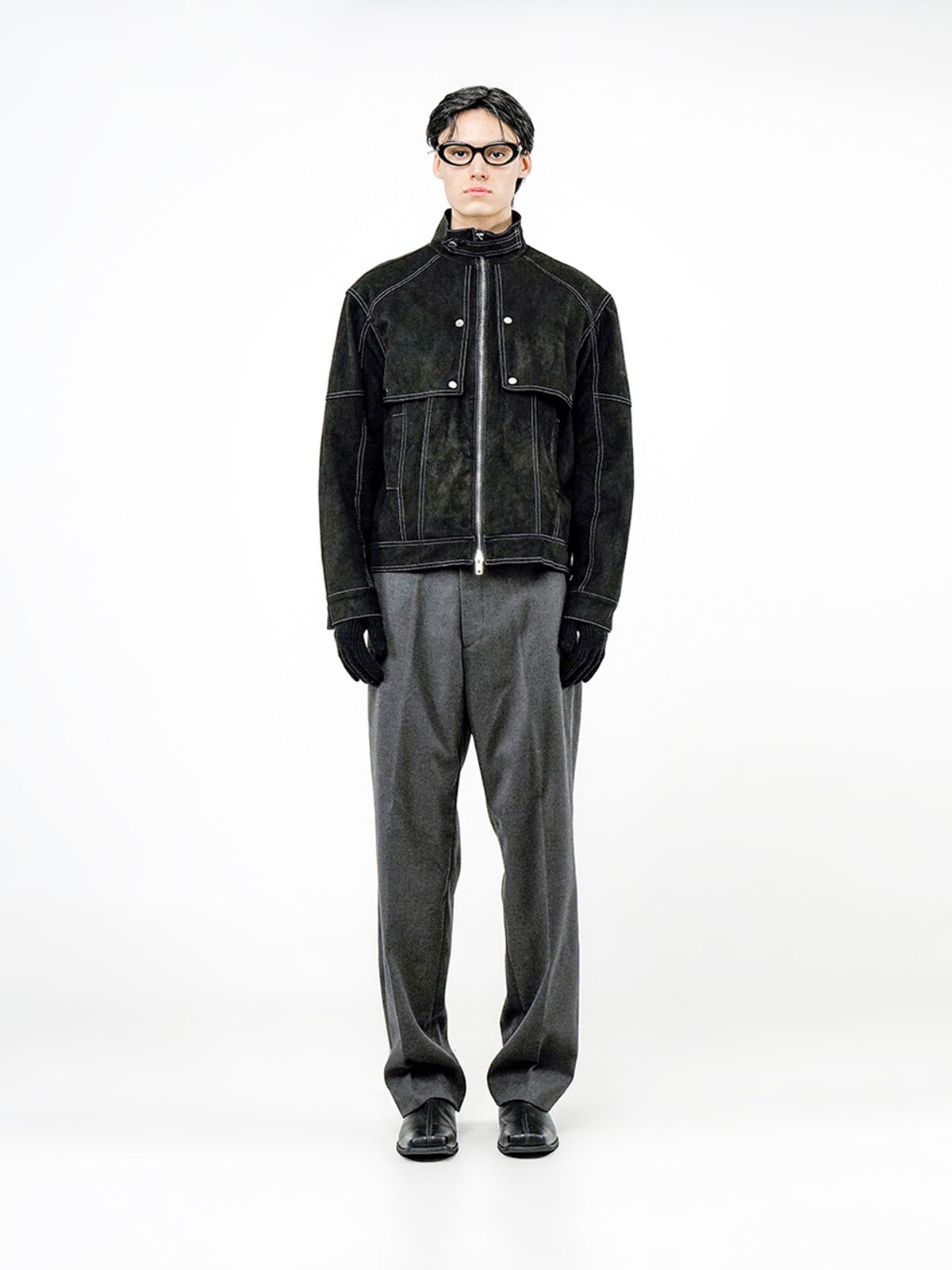 챈세스노이(CHANCE'S NOI) Biker Burton Neck Suede Jacket - Black /M24OT01BK