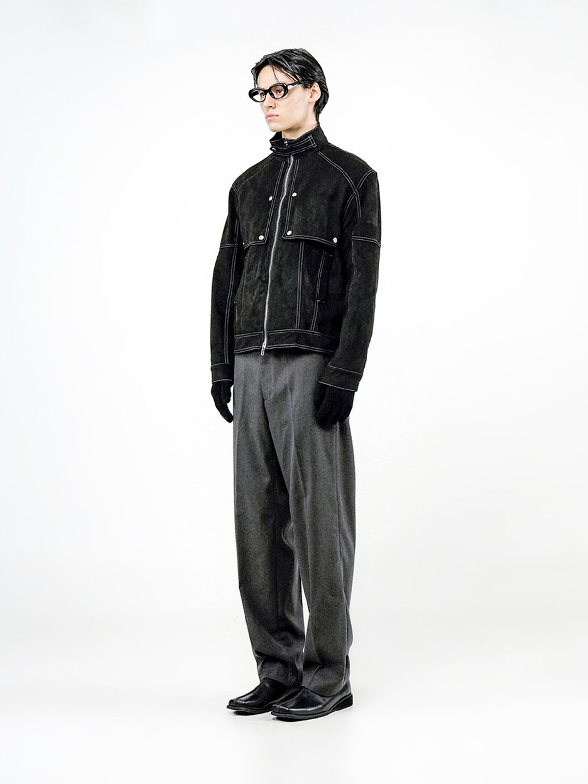 챈세스노이(CHANCE'S NOI) Biker Burton Neck Suede Jacket - Black /M24OT01BK