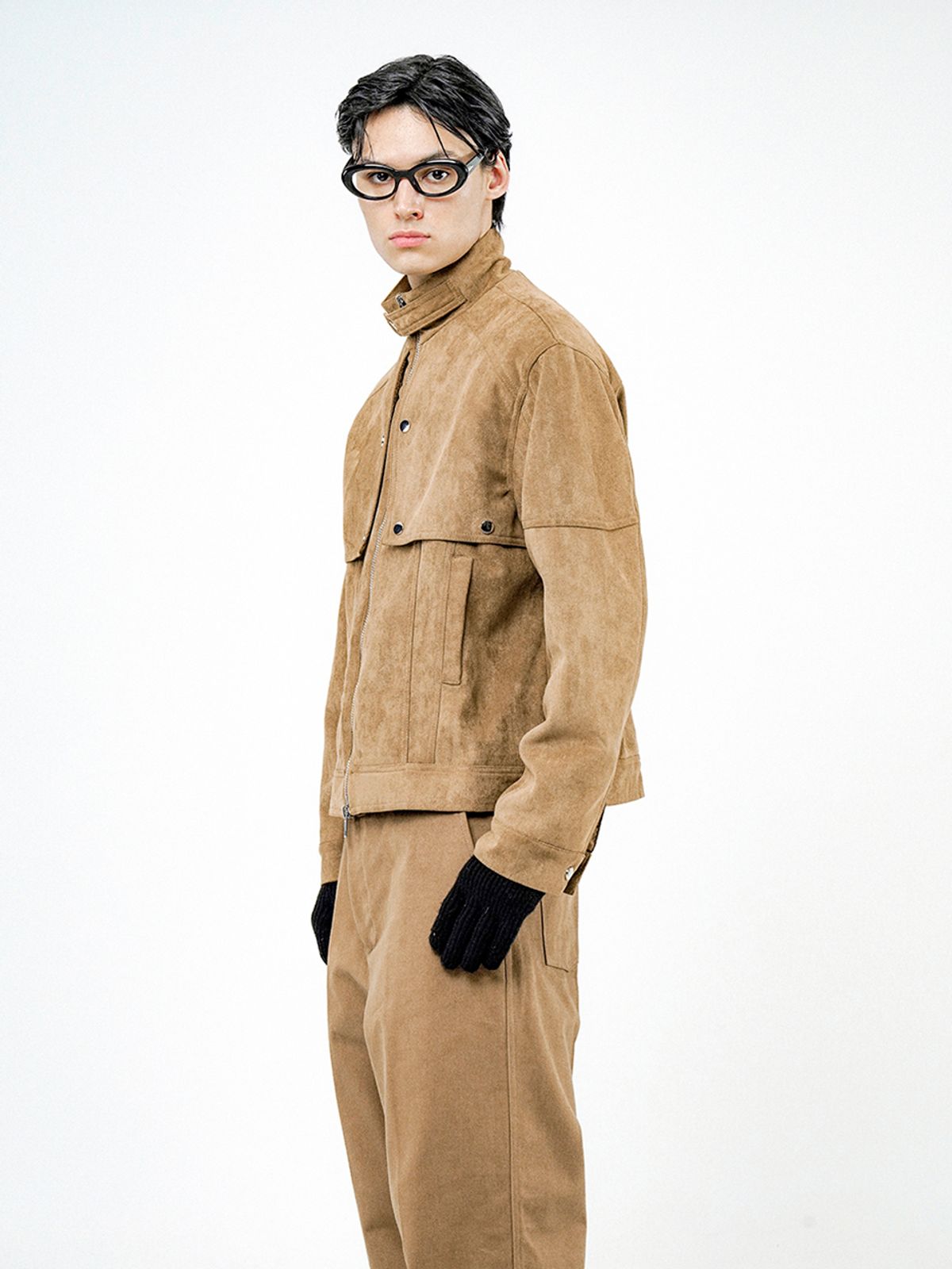 챈세스노이(CHANCE'S NOI) Biker Burton Neck Suede Jacket - Brown /M24OT01BR