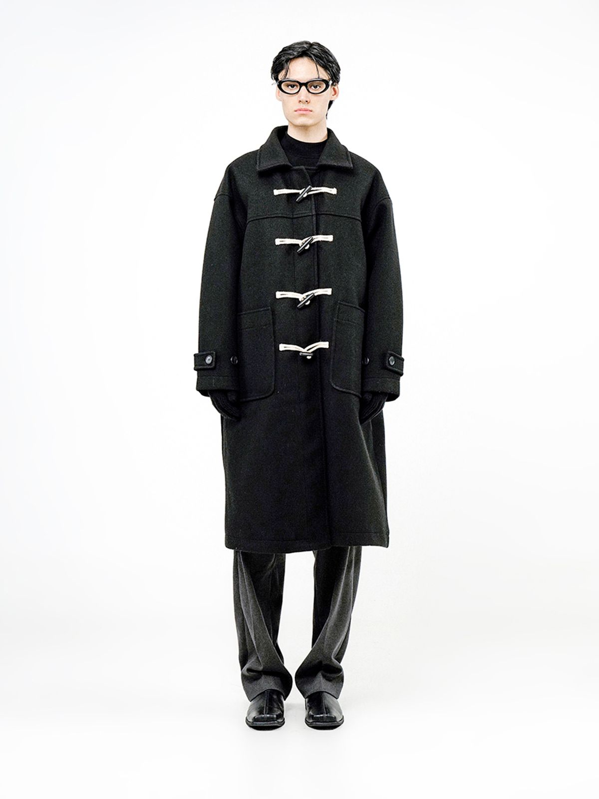챈세스노이(CHANCE'S NOI) Oversized Snap Duffel Coat - Black /W244OT01BK-M