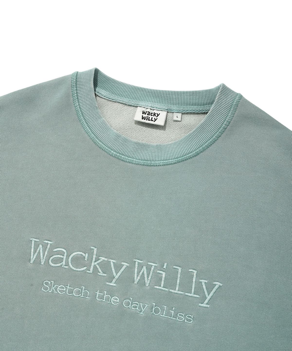 와키윌리(WACKY WILLY) 타이포 원포인트 워싱 맨투맨 그린