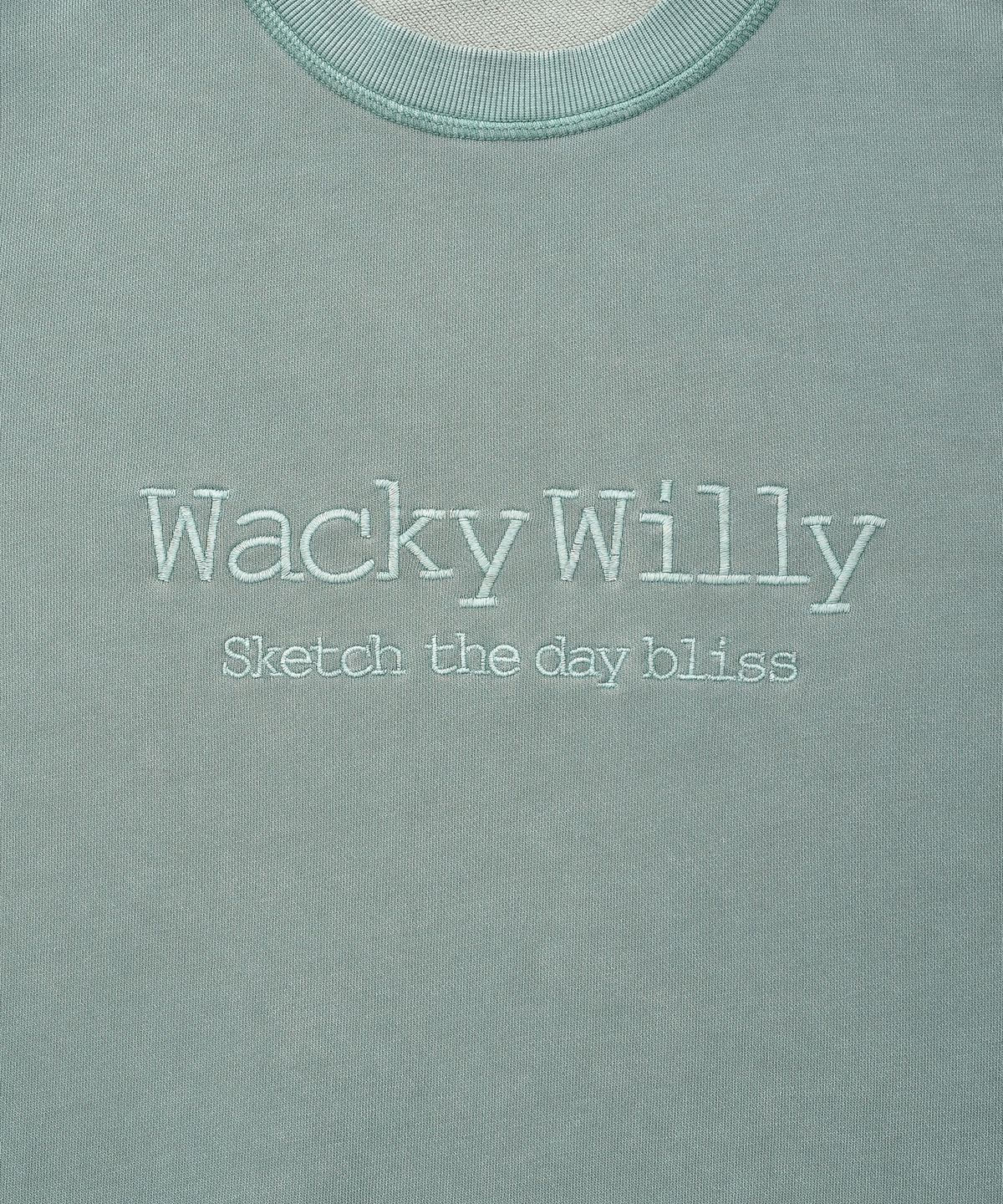 와키윌리(WACKY WILLY) 타이포 원포인트 워싱 맨투맨 그린