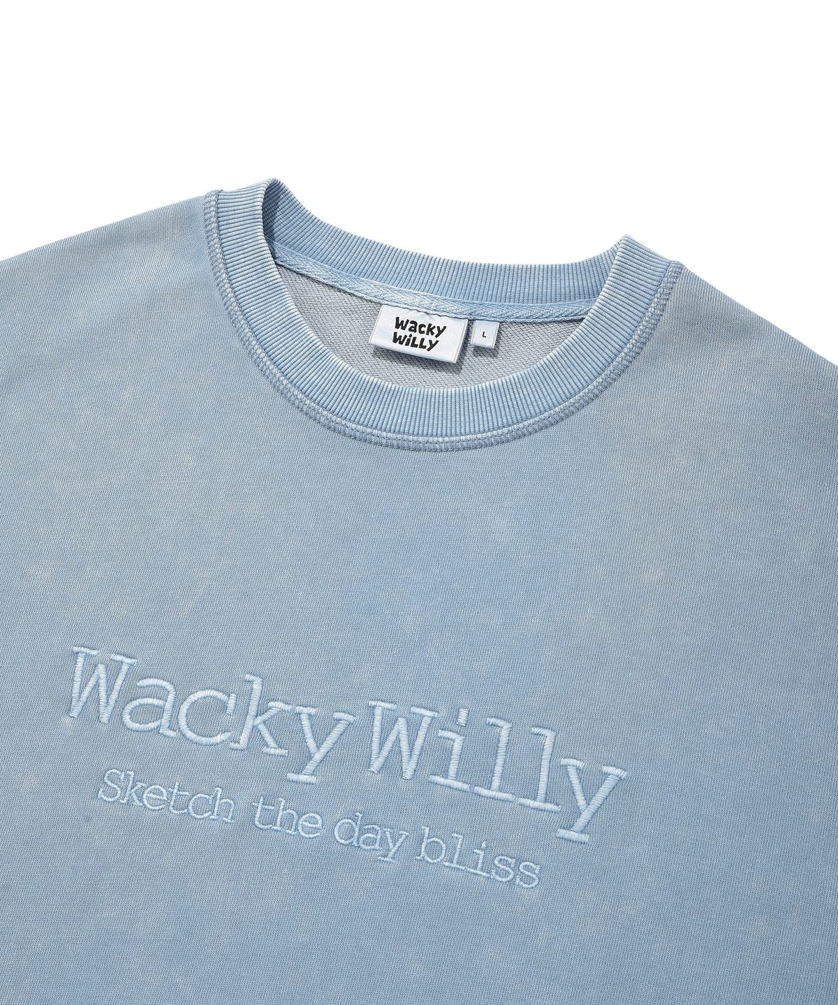 와키윌리(WACKY WILLY) 타이포 원포인트 워싱 맨투맨 블루