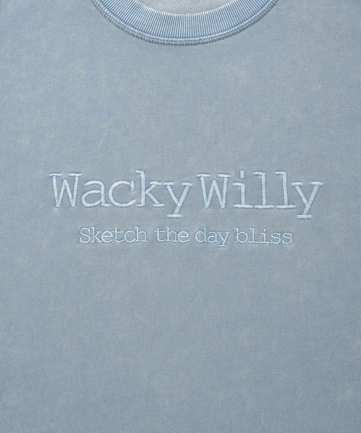 와키윌리(WACKY WILLY) 타이포 원포인트 워싱 맨투맨 블루