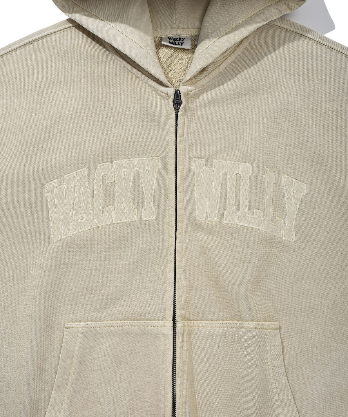 와키윌리(WACKY WILLY) 와키 빅 아플리케 워싱 후드집업 베이지