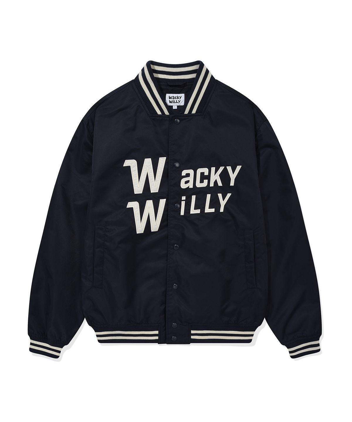 와키윌리(WACKY WILLY) 나일론 그래픽 바시티 자켓 다크네이비