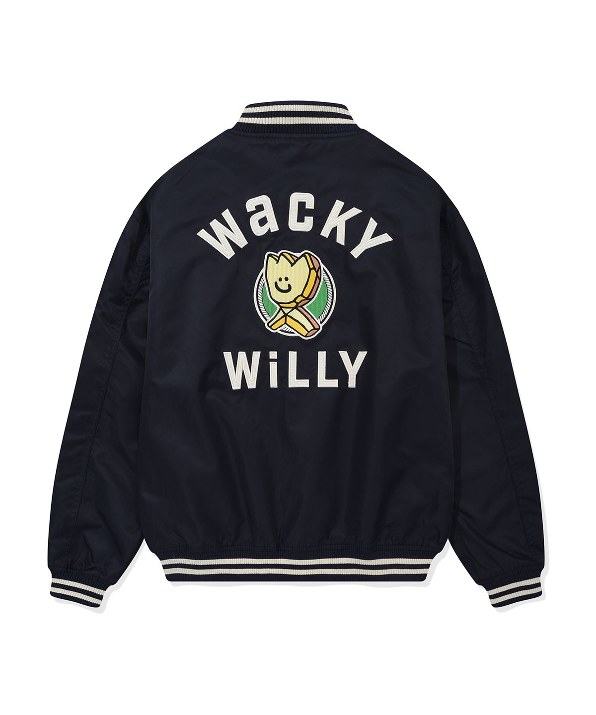 와키윌리(WACKY WILLY) 나일론 그래픽 바시티 자켓 다크네이비