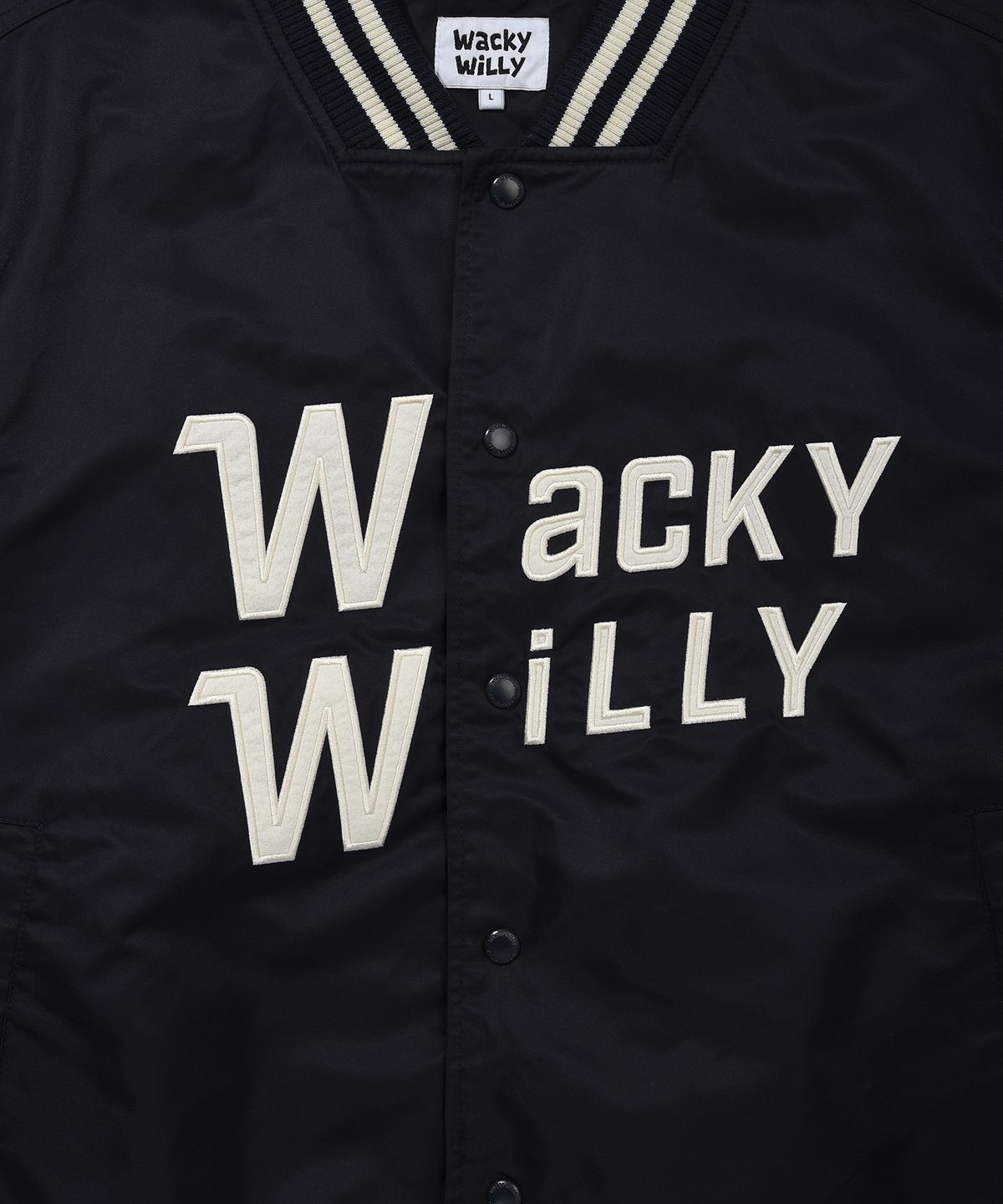 와키윌리(WACKY WILLY) 나일론 그래픽 바시티 자켓 다크네이비