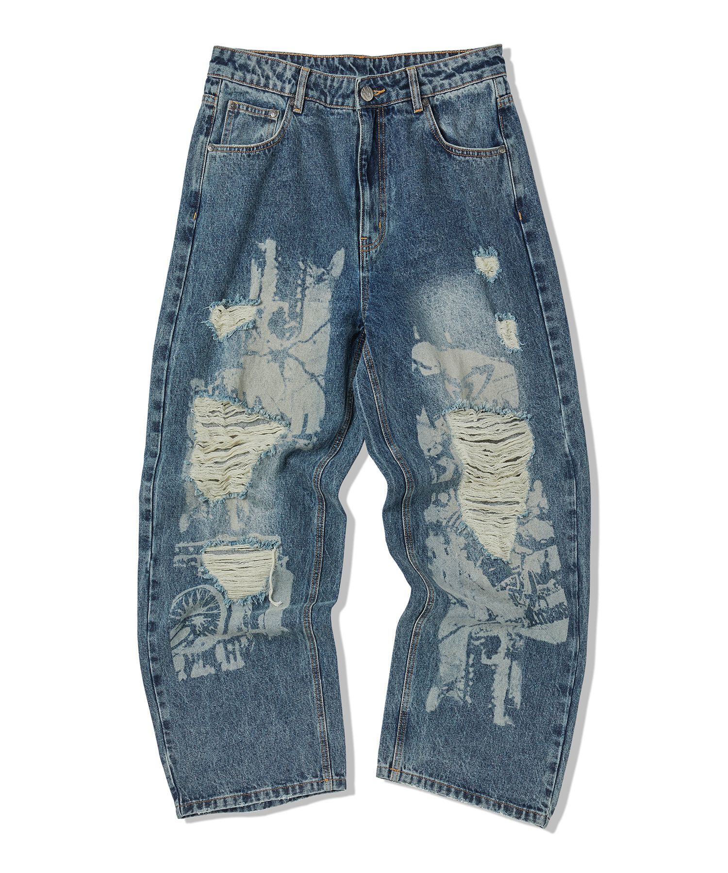 【 TRAVEL 】PAINTED DENIM PANTS (2色) unisex MUSINSA | TRAVEL Painted Denim Pants Indigo Blue