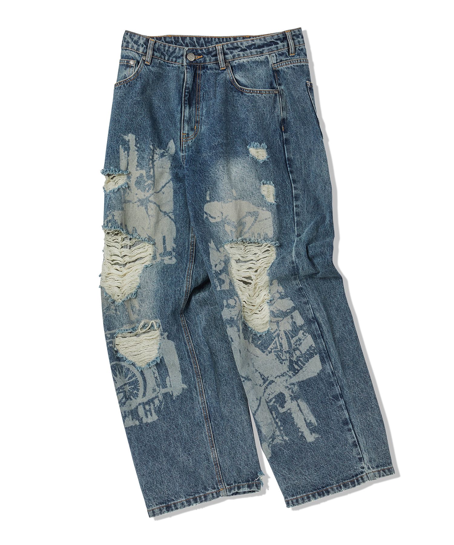 【 TRAVEL 】PAINTED DENIM PANTS (2色) unisex MUSINSA | TRAVEL Painted Denim Pants Indigo Blue