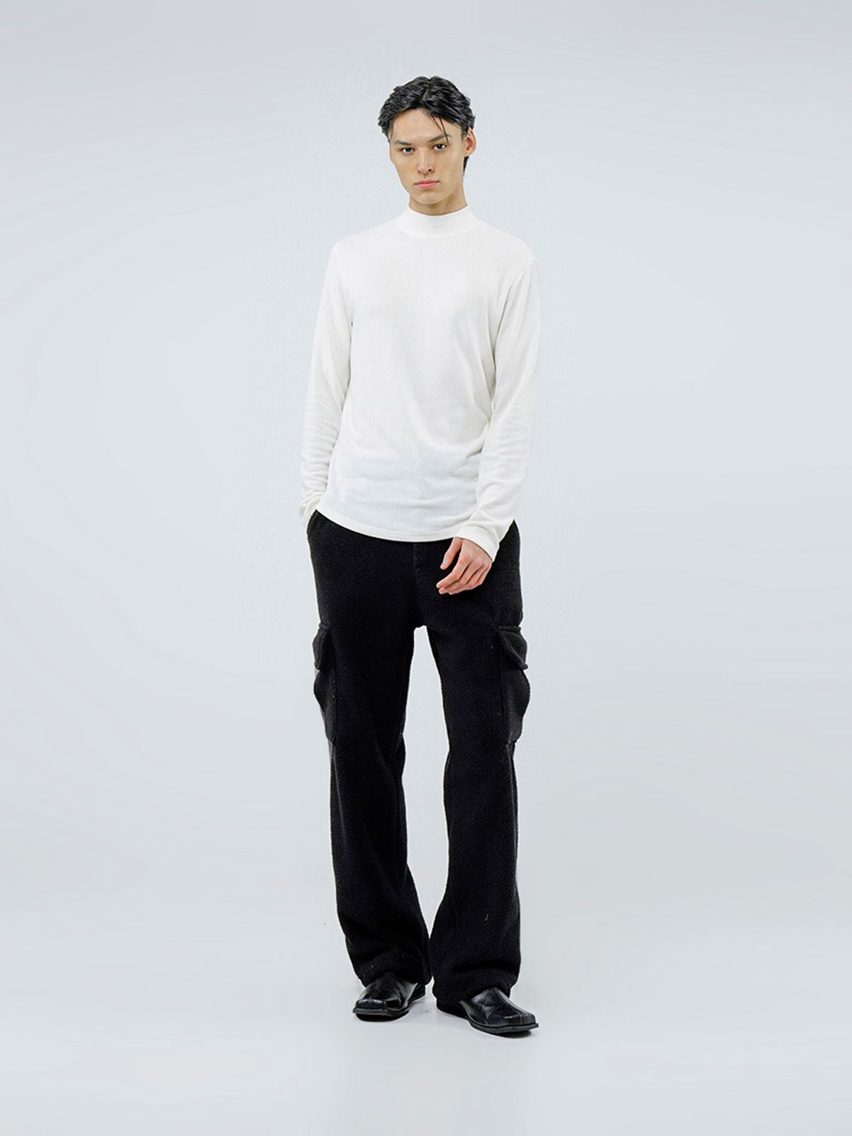 챈세스노이(CHANCE'S NOI) Fleece Wool Half Turtleneck - White /M244TP03WH